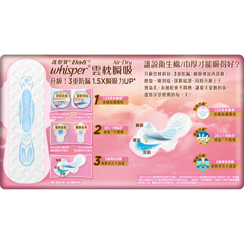  Whisper 護舒寶 Air Dry雲枕瞬吸日用量大加長32cm 16片