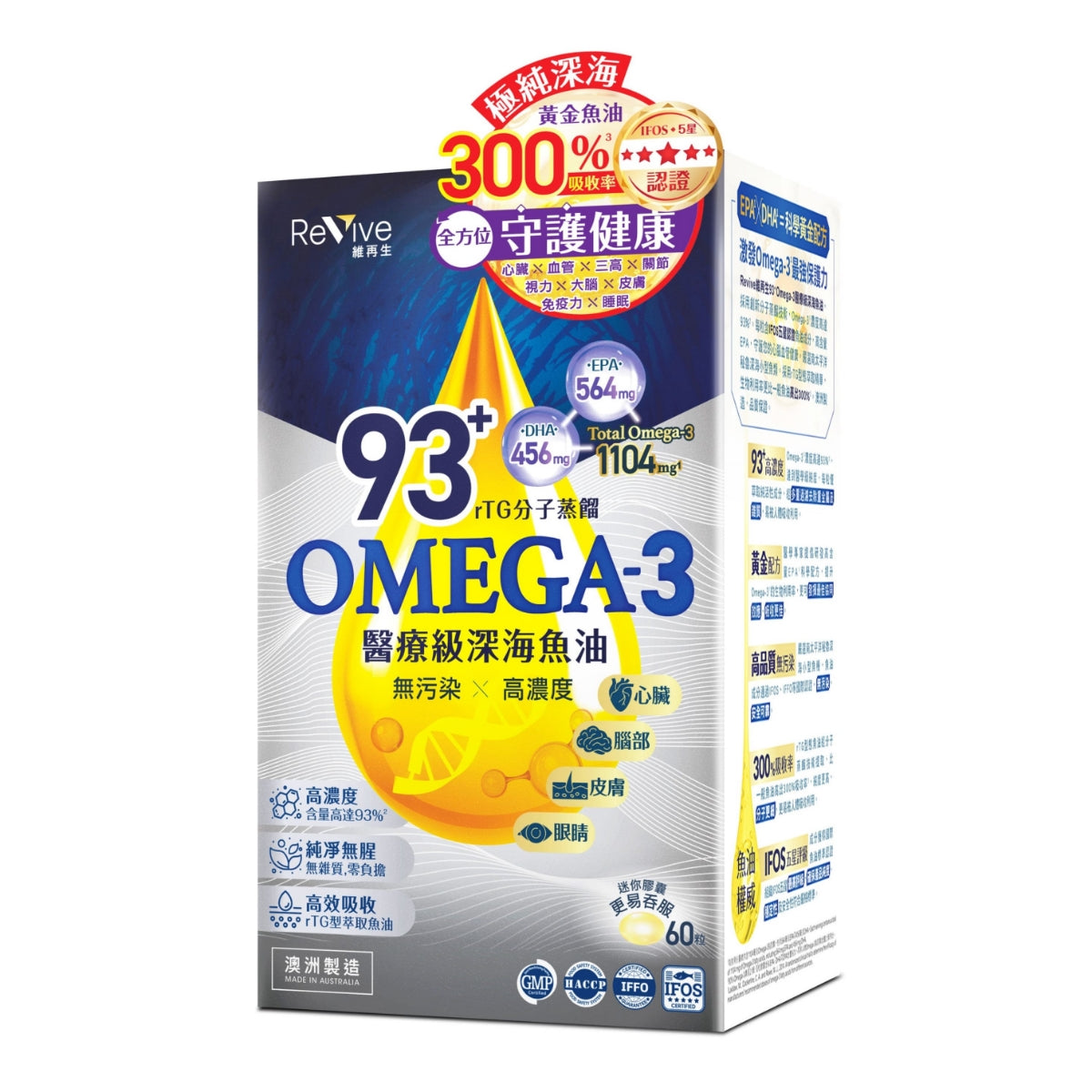 Revive維再生93+Omega-3醫療級深海魚油 60粒
